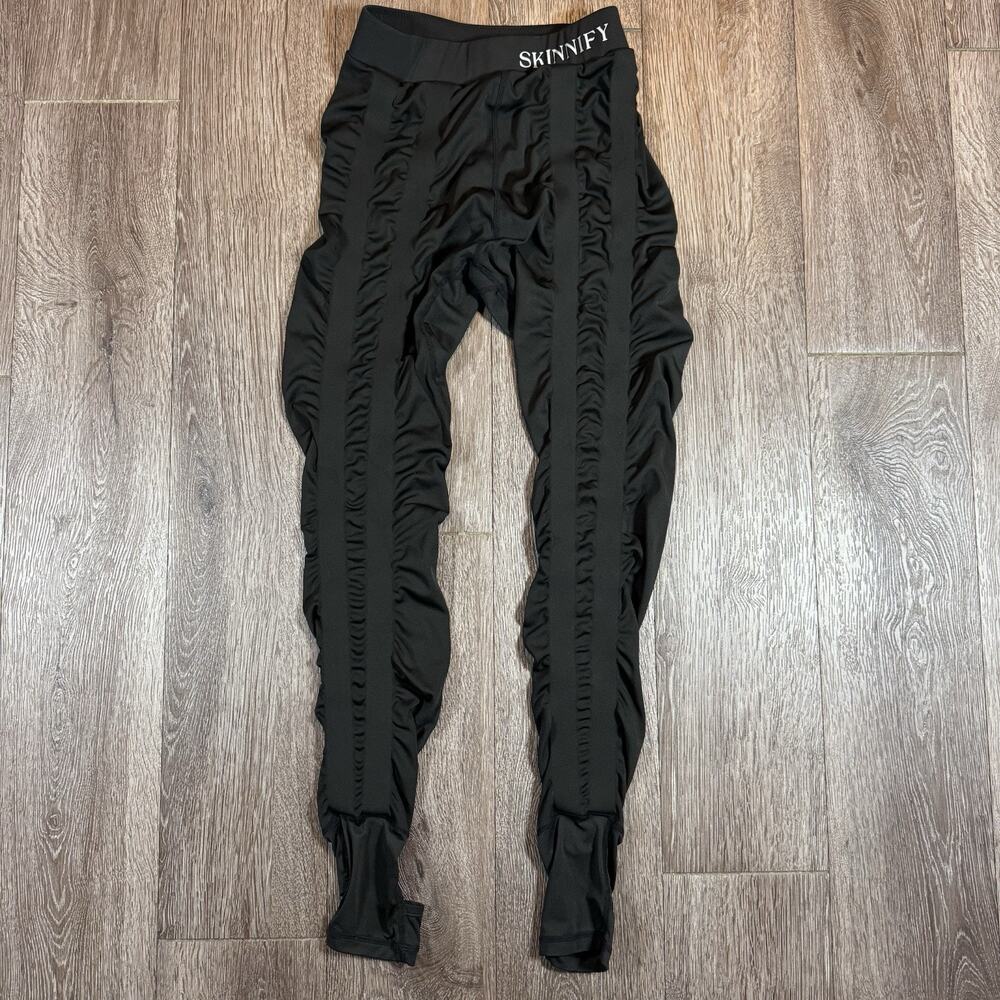 Skinnify Resistance Band Leggings Black Ruched Stacked Sculpting High Waist M